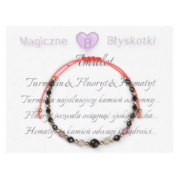 Bransoletka celebrytka czarny TURMALIN FLUORYT HEMATYT ochrona i spokój